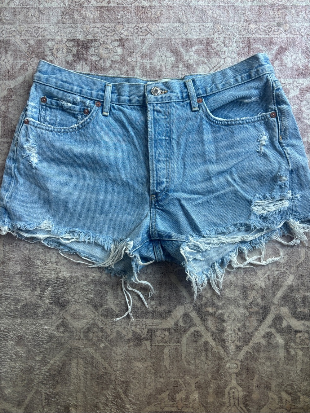 Agolde Light Blue Distressed Denim Cutoff Shorts